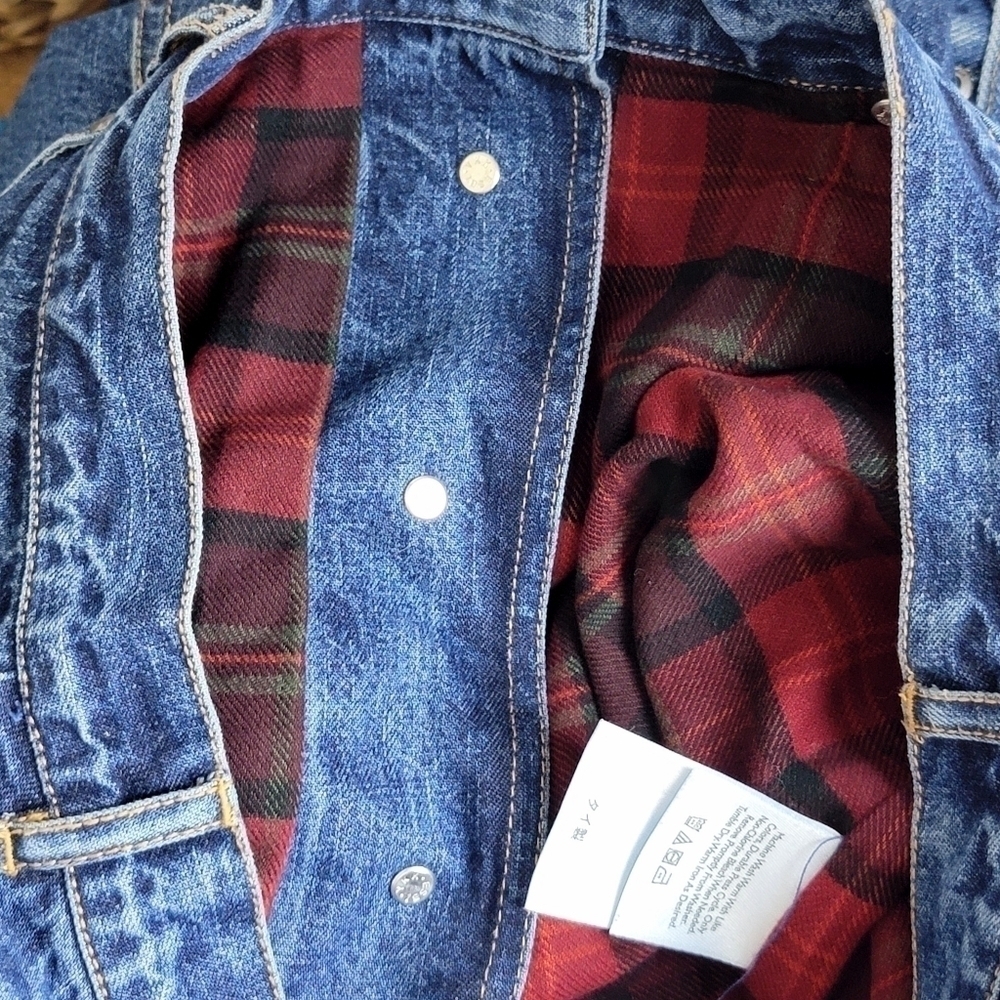 Eddie Bauer Vintage Flannel Lined Jean Skirt Long Denim Button Down Plaid Y2K - Picture 10 of 14